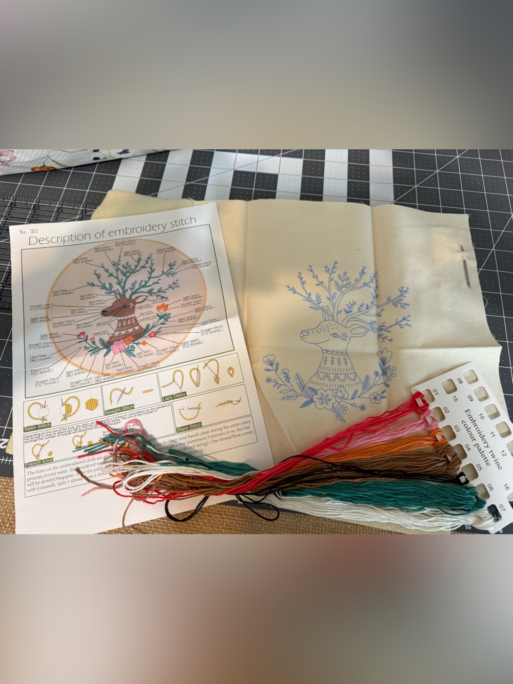 Embroidered Deer Hoop Kit with Multicolor Floss